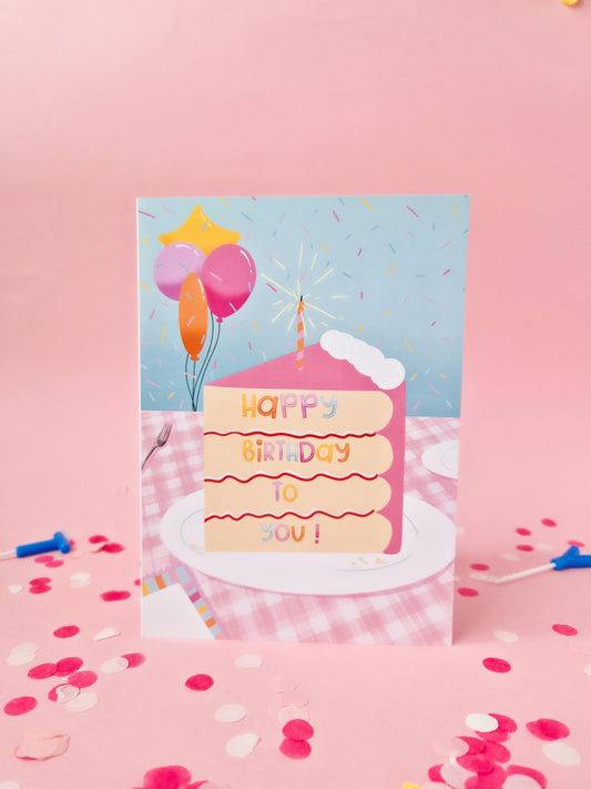 Colorful Party Cake Birthday Card - “5 x 7” Greeting Card