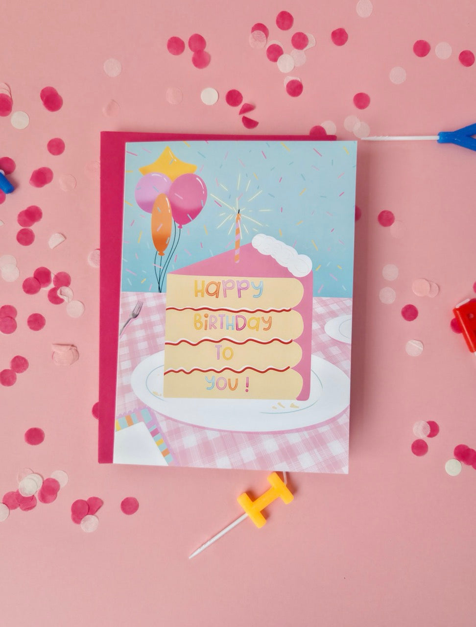 Colorful Party Cake Birthday Card - “5 x 7” Greeting Card