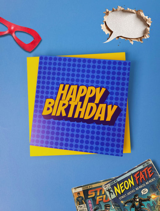 Comic Book Birthday Card - 14x14cm Greeting Card