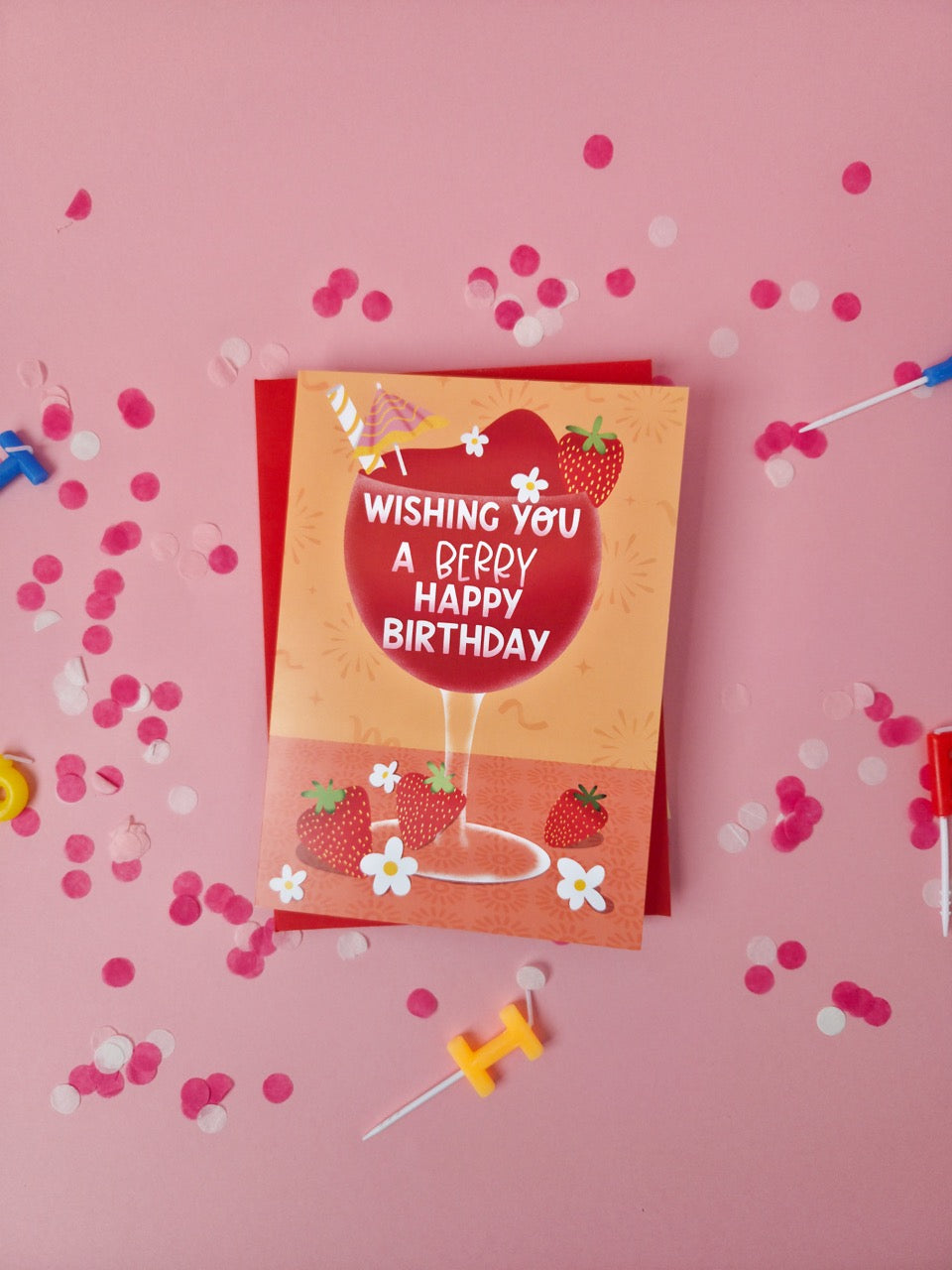 Birthday Card with Strawberry Cocktail 